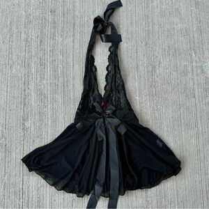 NWT Avid Love black lace babydoll halter dress with bow tie